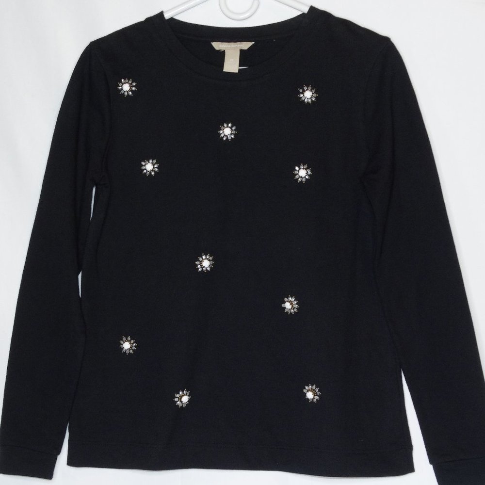Banana Republic LS Sophia Bead Top M Black